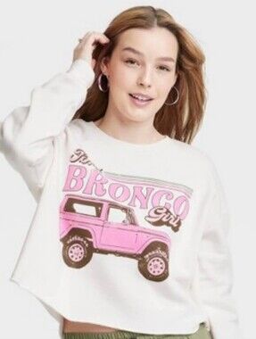 Ivory Sweatshirt with Pink Bronco Graphic